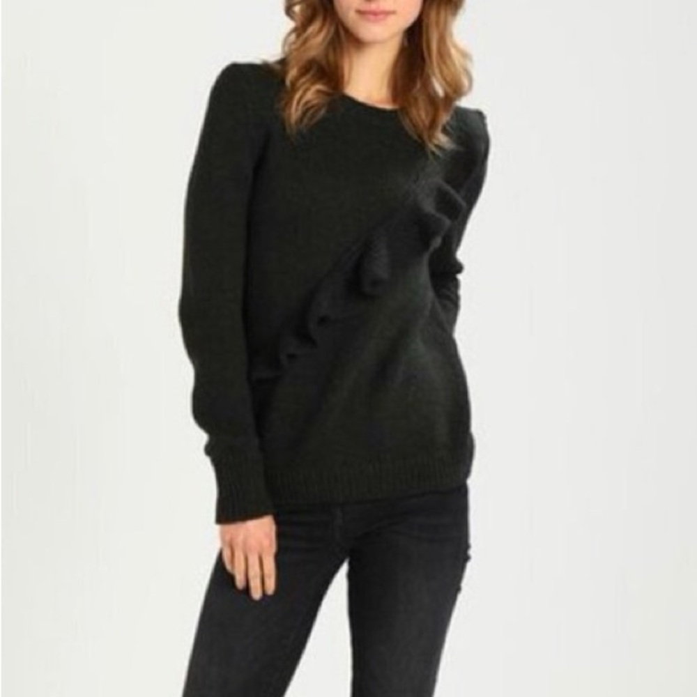 Banana Republic Alpaca Wool Blend Dark Green knit Ruffle Sweater Woman L